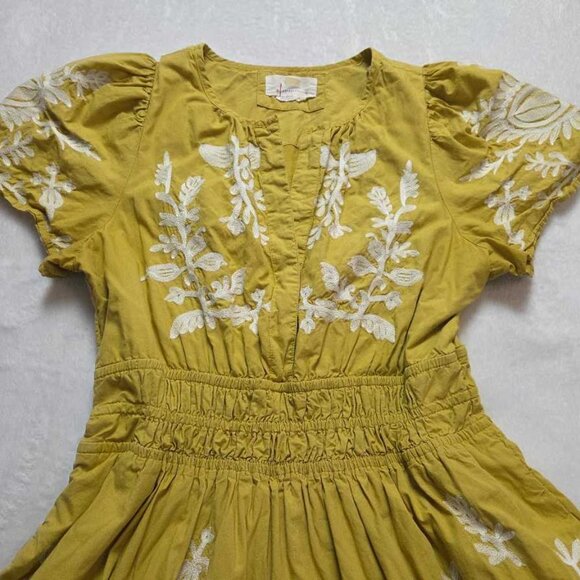 S By Anthropologie The Somerset printed maxi dress yellow embroidered flowers 3 - Picture 4 of 12